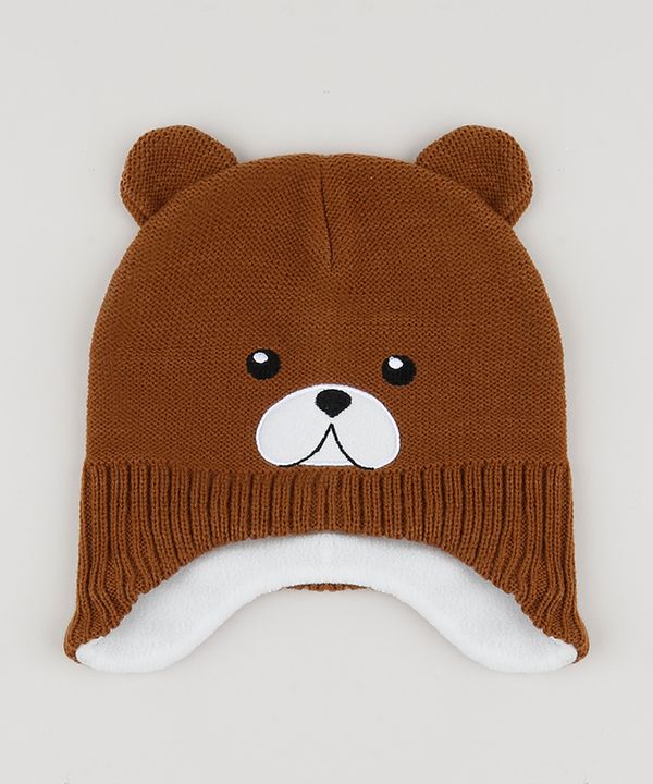 Gorro de Tricô Infantil Urso Marrom Único