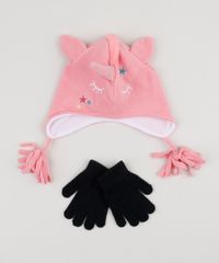 Kit-Infantil-de-Gorro-de-Fleece-Unicornio---Luva-Rosa-9785475-Rosa_1