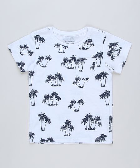 Camiseta-Infantil-Estampada-de-Coqueiros-com-Bolso-Manga-Curta-Off-White-9780062-Off_White_1