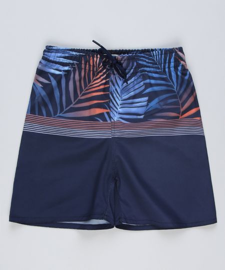 Bermuda-Surf-Infantil-Estampada-de-Folhagem-com-Cordao-Azul-Marinho-9757033-Azul_Marinho_1