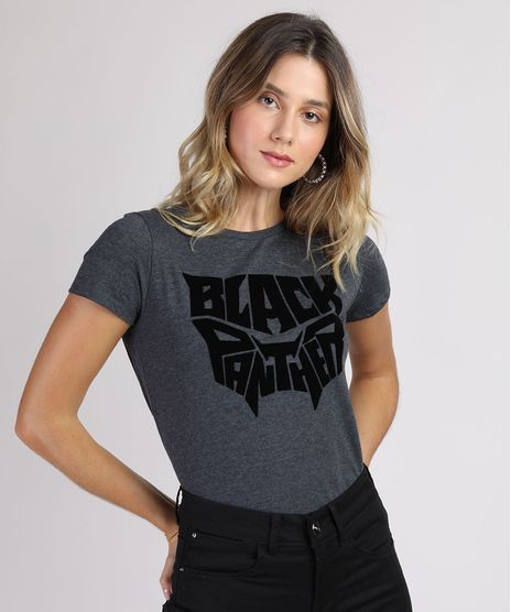 Blusa-Feminina-Pantera-Negra-Manga-Curta-Decote-Redondo-Cinza-Mescla-Escuro-9947858-Cinza_Mescla_Escuro_1