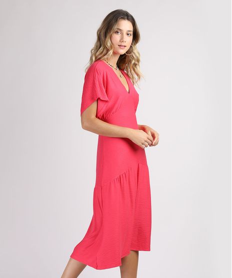 Vestido-Feminino-Midi-Texturizado-Manga-Curta-Pink-9952013-Pink_1