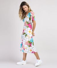 Vestido-Feminino-Midi-Estampado-Quadriculado-com-Flores-Manga-Curta-Branco-9952012-Branco_3