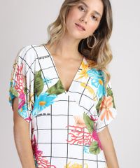Vestido-Feminino-Midi-Estampado-Quadriculado-com-Flores-Manga-Curta-Branco-9952012-Branco_4