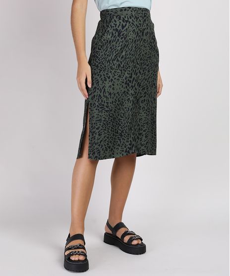 Saia-Feminina-Midi-Estampada-Animal-Print-com-Bolsos-e-Fendas-Verde-Militar-9950725-Verde_Militar_1