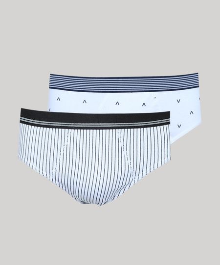 Kit-de-2-Cuecas-Masculino-Estampado-Setas--e-Listrado-Slip-de-Algodao-Branco-9953288-Branco_1