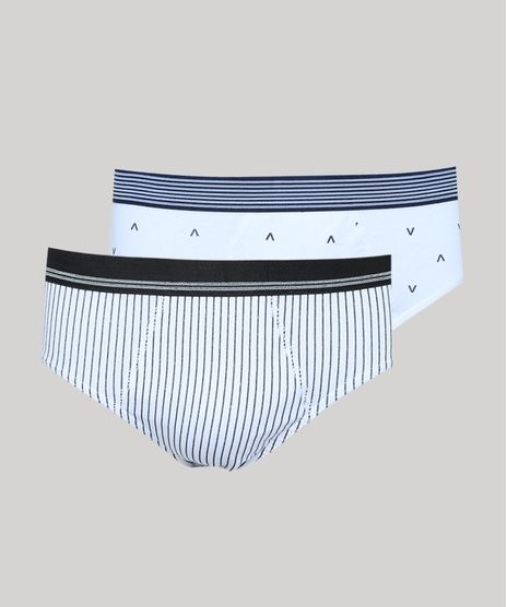 Kit-de-2-Cuecas-Masculino-Estampado-Setas--e-Listrado-Slip-de-Algodao-Branco-9953288-Branco_1