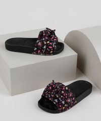 Chinelo-Slide-Infantil-Molekinha-Estampado-de-Flamingos-com-Laco-Preto-9952663-Preto_1