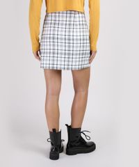 Saia-Feminina-Curta-Estampada-Xadrez-com-Ziper-de-Argola-Branca-9816994-Branco_2