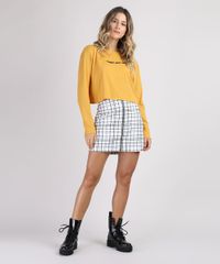 Saia-Feminina-Curta-Estampada-Xadrez-com-Ziper-de-Argola-Branca-9816994-Branco_3