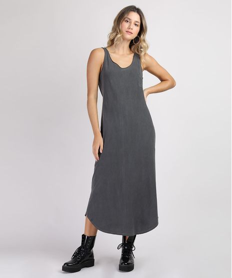 Vestido-Feminino-Basico-Midi-com-Bolso-Sem-Manga-Chumbo-9949294-Chumbo_1