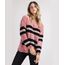 Sueter-de-Trico-Feminino-com-Listras-Decote-Redondo-Rosa-Escuro-9814954-Rosa_Escuro_1