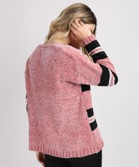 Sueter-de-Trico-Feminino-com-Listras-Decote-Redondo-Rosa-Escuro-9814954-Rosa_Escuro_2