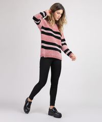 Sueter-de-Trico-Feminino-com-Listras-Decote-Redondo-Rosa-Escuro-9814954-Rosa_Escuro_3