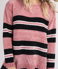 Sueter-de-Trico-Feminino-com-Listras-Decote-Redondo-Rosa-Escuro-9814954-Rosa_Escuro_4