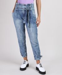 Calca-Jeans-Feminina-Mom-Clochard-Cintura-Super-Alta-Marmorizada-com-Faixa-para-Amarrar-Azul-Medio-9951584-Azul_Medio_1