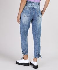 Calca-Jeans-Feminina-Mom-Clochard-Cintura-Super-Alta-Marmorizada-com-Faixa-para-Amarrar-Azul-Medio-9951584-Azul_Medio_2