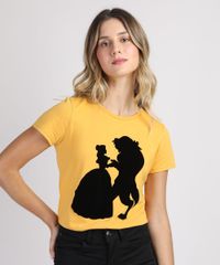 Blusa-Feminina-Casal-A-Bela-e-a-Fera--Manga-Curta-Decote-redondo-Mostarda-9947952-Mostarda_1