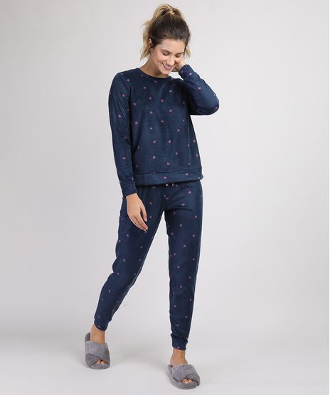Pijama-de-Fleece-Feminino-Estampado-de-Coracao-Manga-Longa-Azul-Marinho-9900210-Azul_Marinho_1