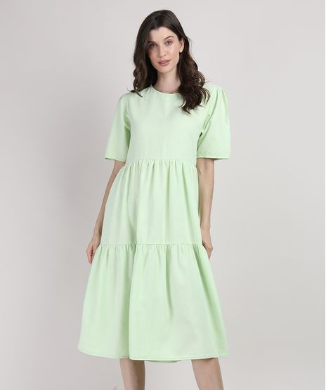 Vestido-Feminino-Mindset-Midi-com-Recortes-Manga-Bufante-Verde-Claro-9951171-Verde_Claro_1