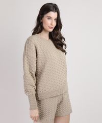 Sueter-de-Trico-Feminino-Mindset-Oversized-Texturizado-Decote-V-Bege-Escuro-9951160-Bege_Escuro_1