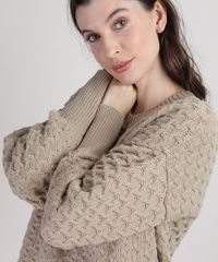 Sueter-de-Trico-Feminino-Mindset-Oversized-Texturizado-Decote-V-Bege-Escuro-9951160-Bege_Escuro_4