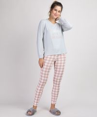 Pijama-Feminino--Let-s-Stay-Home--com-Estampa-Xadrez-Vichy-Mana-Longa-Cinza-9900223-Cinza_1