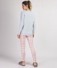 Pijama-Feminino--Let-s-Stay-Home--com-Estampa-Xadrez-Vichy-Mana-Longa-Cinza-9900223-Cinza_2