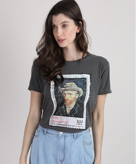 T-Shirt-Feminina-Mindset-Van-Gogh-Manga-Curta-Decote-Redondo-Chumbo-9947925-Chumbo_1