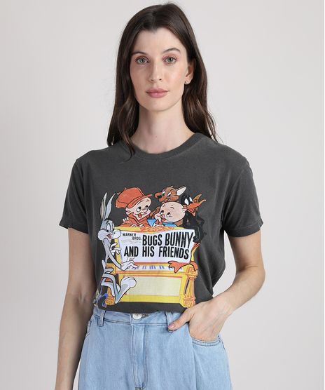 T-Shirt-Feminina-Mindset-Looney-Tunes-Manga-Curta-Decote-Redondo-Chumbo-9947387-Chumbo_1