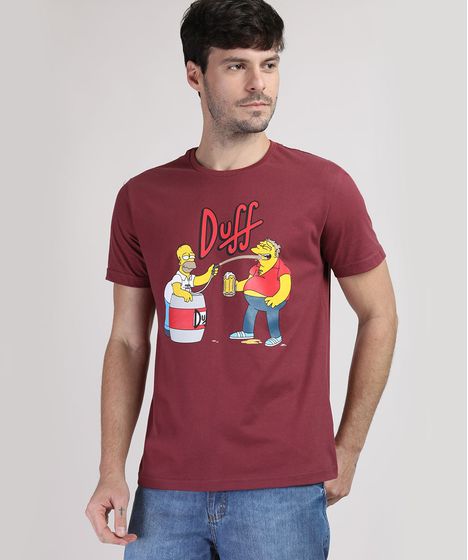 Camiseta Oxer Básica Mescla Raglan Masculina Camiseta Masculina Duff Os Simpsons Manga Curta Gola Careca Vinho Cea