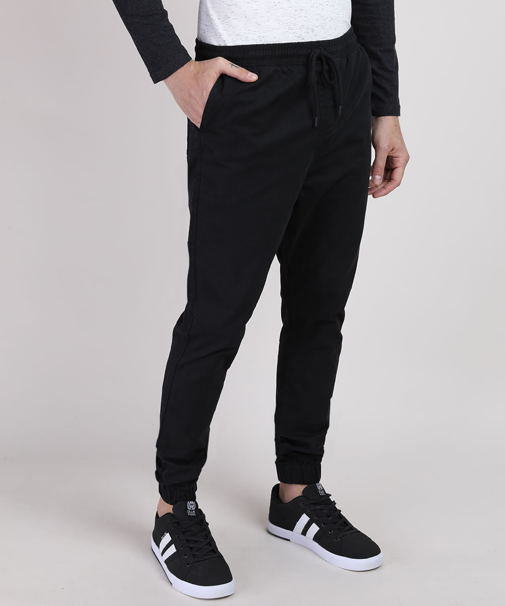 calca de sarja preta masculina