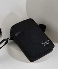 Shoulder Bag Transversal Masculina Preta Detalhada