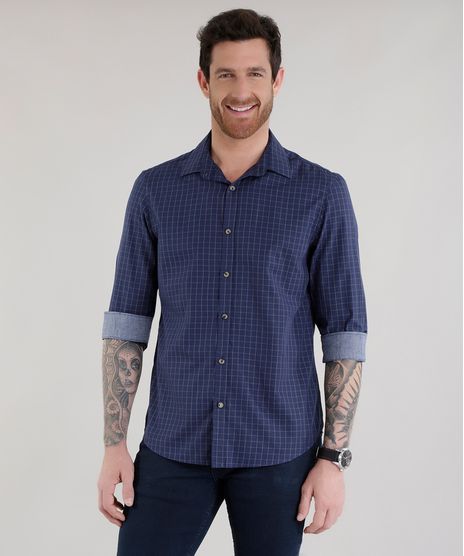 Camisa-Comfort-Xadrez-em-Algodao---Sustentavel-Azul-Marinho-8585444-Azul_Marinho_1