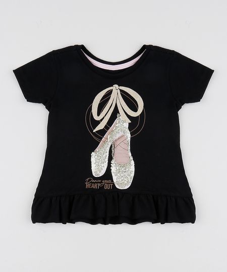 Blusa-Infantil-Sapatilha-com-Glitter-Manga-Curta-Preta-9945668-Preto_1