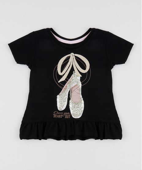 Blusa-Infantil-Sapatilha-com-Glitter-Manga-Curta-Preta-9945668-Preto_1