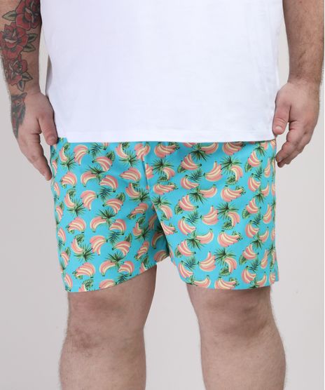 Samba-Cancao-Masculino-Plus-Size-Estampada-de-Bananas-Cos-com-Elastico-Azul-9951243-Azul_1