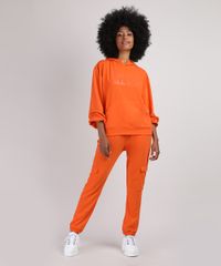 Calca-de-Moletom-Feminina-Cargo-Cintura-Media-Cos-com-Elastico-e-Cordao-Laranja-9946340-Laranja_3