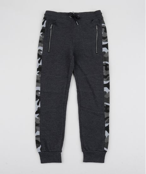 Calca-de-Moletom-Infantil-com-Faixa-Estampada-Camuflada-Cinza-Mescla-Escuro-9826222-Cinza_Mescla_Escuro_1