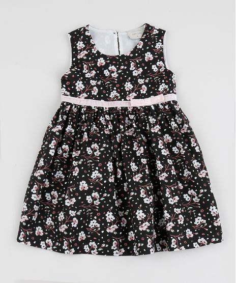 Vestido-Infantil-Floral-com-Lacinho-Regata-Preto-9946740-Preto_1