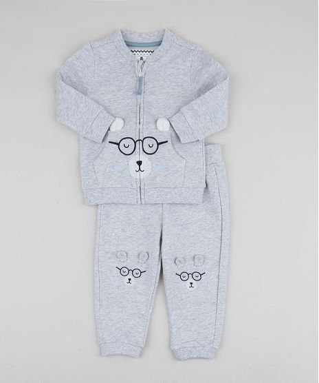 Conjunto-de-Moletom-Infantil-de-Blusao-Ursinho---Calca-Cinza-Mescla-Claro-9842874-Cinza_Mescla_Claro_1