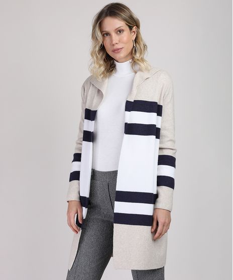 Cardigan-Feminino-Longo-em-Trico-com-Listras-Kaki-9855698-Kaki_1