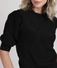 Sueter-Feminino-em-Trico-Leve-Texturizado-Manga-7-8-Bufante-Preto-9946657-Preto_4