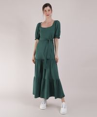 Vestido-Feminino-Mindset-Longo-com-Recortes-e-Faixa-para-Amarrar-Manga-Bufante-Verde-Escuro-9916545-Verde_Escuro_1
