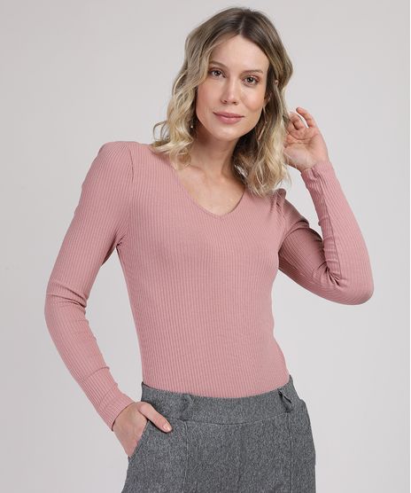 Blusa-Femina-Manga-Longa-Decote-Redondo-Rosa-Medio-9943689-Rosa_Medio_1