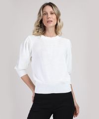 Sueter-Feminino-em-Trico-Manga-7-9-Bufante-Decote-Redondo-Off-White-9946657-Off_White_1