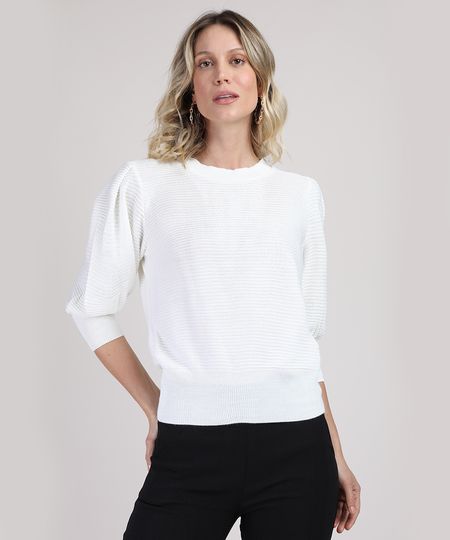Sueter-Feminino-em-Trico-Manga-7-9-Bufante-Decote-Redondo-Off-White-9946657-Off_White_1