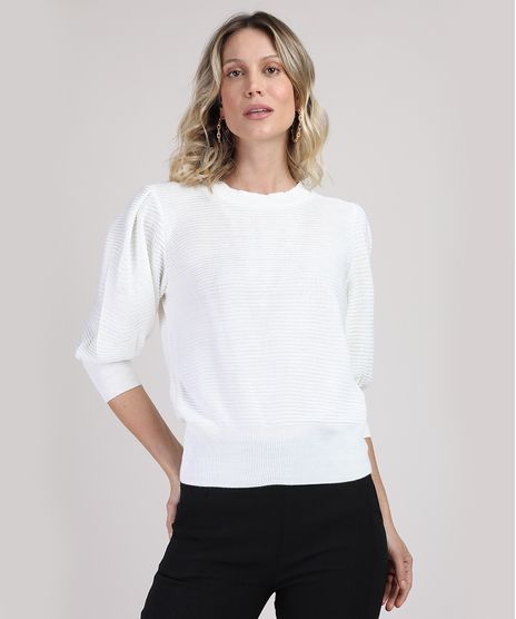 Sueter-Feminino-em-Trico-Manga-7-9-Bufante-Decote-Redondo-Off-White-9946657-Off_White_1