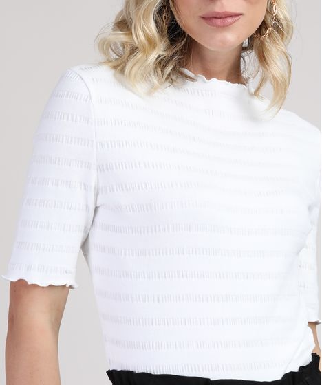 blusa branca gola alta manga curta
