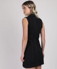 Vestido-de-Sarja-Feminino-Curto-com-Faixa-para-Amarrar-Sem-Manga-Preto-9946402-Preto_2